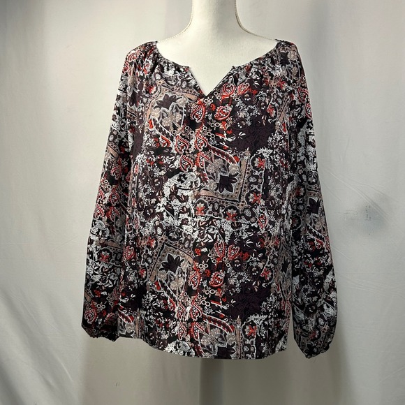 Jones New York Women's Blouse Medium Paisley Print Long Sleeve Casual Top - Picture 1 of 7
